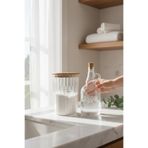 zezedesing Ahşap Kapaklı Çizgili Deterjan Kavanozu 2300ML-Sıvı Deterjan Şişesi 1000ML(Şeffaf Etiket)
