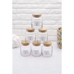 zezedesing Bambu & Şık Vakum Kapak 6'Lı Cam Baharatlık Seti 300ML