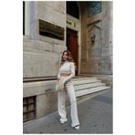 ZF BOUTIQUE Bej Yarım Balıkçı Örgü Crop Kazak Pantolon Triko Alt-üst Takım Bej Standart