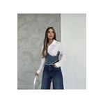 ZF BOUTIQUE Kadın Beyaz Kot Detaylı Crop Tasarım Gömlek Beyaz S