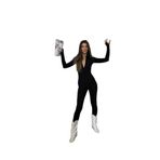 ZF BOUTIQUE Kadın Siyah Yarım Balıkçı Fermuarlı Spor Stil Body Tulum SİYAH S