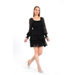 ZF BOUTIQUE Kat Kat Düz Şifon Elbise Siyah Siyah S