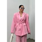 Zf Butik Kadın Beli Ipli Blazer Ceket Uzun Form Kesim Pembe - -- - Standart