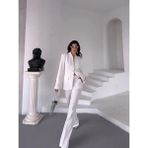 Zf Butik Kadın Beyaz Tek Düğmeli Blazer Ceket Pantolon Takım - 42