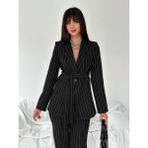 Zf Butik Kadın Blazer Ceket Pantolon Takım Siyah Şal Yaka Suni Cepli - 38