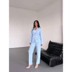 Zf Butik Kadın Ceket Pantolon Takım Mavi Çift Cep Bel Ayarlı