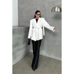 Zf Butik Kadın Ipli Belden Bağlamalı Blazer Ceket Beyaz Uzun Kesim - -- - Standart