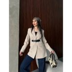 Zf Butik Kadın Kemer Detaylı Vatkalı Ceket Krem - S - --