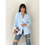 Zf Butik Kadın Kruvaze Yaka Bebek Mavisi Blazer Ceket Cepli Astarlı - 38 - Bebe Mavisi