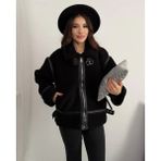Zf Butik Kadın Peluş Biker Ceket Siyah Orta Kalınlıkta - XL - --