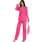 Zf Butik Kadın Takım Elbise Pembe Kemerli Şal Yaka Blazer Ceket Boru Paça Pantolon - 36