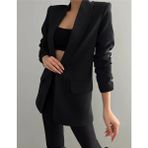 Zf Butik Kolu Büzgülü Atlas Kumaş Blazer Kadın Ceket - Siyah