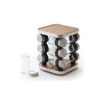 Zg Store 12 Parça Döner Mekanizmalı Paslanmaz Çelik ve Ahşap Desen Standlı Cam Baharatlık Seti - 360° Dönebilen Süzgeç Kapaklı Şeffaf Cam Şişeli Tezgah Üstü Baharat Takımı ve Mutfak Düzenleyici - 0,5 x 7 cm