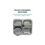 Zg Store Bento 1200ML Lunchbox Tek Katlı 4 Bölmeli ve Kaseli Çelik Sefer Tası Yemek Kutusu (Siyah) - 0,5 x 7 cm
