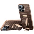 ZGFOZJGC iPhone 16 Pro Max/16 Pro/16 için Kılıf, Lüks Altın Kaplama Yumuşak TPU Tampon Kenarı Her Şey Dahil Kamera Koruması Bileklik Destekli Hakiki Deri Kılıf (Brown 2, 16 Pro)