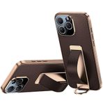 ZGFOZJGC iPhone 16 Pro Max/16 Pro/16 için Kılıf, Lüks Altın Kaplama Yumuşak TPU Tampon Kenarı Her Şey Dahil Kamera Koruması Bileklik Destekli Hakiki Deri Kılıf (Kahverengi 1, 16 Pro Max)