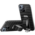 ZGFOZJGC iPhone 16 Pro Max/16 Pro/16 için Kılıf, Lüks Altın Kaplama Yumuşak TPU Tampon Kenarı Her Şey Dahil Kamera Koruması Bileklik Destekli Hakiki Deri Kılıf (Siyah 4, 16 Pro Max)
