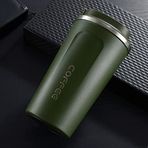 ZHANGWING Kahve Kupası 510/380ml Çift Paslanmaz Çelik Kahve Kupası Termos Şişe Kahve Fincanları Kalınlaştırılmış Büyük Araba Termos Seyahat Taşınabilir Su Şişesi (Kapasite: 510ml, Renk: Ordu Yeşili)