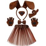 Zhanmai 6 parça yavru köpek tütü etek, hayvan kostüm seti, köpek kulakları, kafa bandı, papyon, sahte burun kuyruğu, köpek patisi eldiveni, cadılar bayramı partisi için (koyu kahverengi)