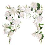 ZHDOKA 5.9ft Yapay Gül Çiçek Çelenk, Şakayık Ortanca Çiçekleri ile Yeşillik Okaliptüs Asma, Düğün Masa Koşucu Centerpieces Gelin Duş Parti Dekor için İpek Gül Çiçek Çiçek(Beyaz)