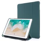 ZHENGNING-ZHENGNING Koruyucu Kılıf iPad 9.7 (2018) & (2017) Hava Yastığı Yatay Çevirmeli Deri Kılıf Üç Katlı Tutucu ve Kalem Tutucu Akıllı Telefon İnce Kapak Kabuk (Renk: Koyu Yeşil)