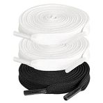 ZHENTOR 3 Çift Düz Ayakkabı Bağcıkları, Spor Ayakkabı Bağcığı, Spor Ayakkabı Atletik Koşu Ayakkabısı Çizme Telleri, Beyaz Siyah, 47 inches