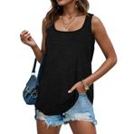 Zhiaek Tank Top Kadın Kolsuz Yaz Tişört Bluz Top U Yaka Üst Parça Basic Casual Bol Tunik Tank Bluz Gömlek, Siyah, L
