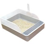 ZHKJ Shop Kedi Çöp Kutusu Yarı Kaplamalı Kare Dışkı Havzası Pet Tuvalet, BoyutBüyük Gri (Yurt Dışından) - Beyaz