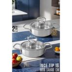 Zhlhome Mini Kapaklı Sahan Tencere 2 Li Set 16 cm - Gümüş