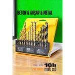 Zhltools Matkap Ucu Seti- Beton Metal Ahşap Matkap Ucu Drill Bits Set 16 Lı Set - Sarı