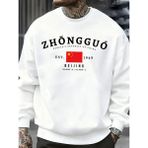 Zhongguo Pekin Çin Desen Sonbahar Erkekler Kazak Sokak Bisiklet Yaka Kazak Moda Sokak Giyim R - Beyaz - 4XL