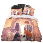 Zhongkaihua 3 Parça Nevresim Takımı Frieren/Himmel/Fern/Stark Anime Baskılı Nevresim ve Yastık Kılıfı Yetişkin Çocuklar için Set Yatak Tek Çift Kişilik King Size