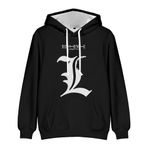 Zhongkaihua Death Note Light Yagami L Lawliet Anime Dijital Kapüşonlu Kazak Sweatshirt Cepli Sıcak Hediye Yetişkin Genç Erkek Kız Öğrenci Severler için, tip 1, L