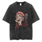 Zhongkaihua JJK Gojo Satoru Anime Ryomen Sukuna Vintage Yıkanmış Tişört Eskitilmiş Grafik Siyah Pamuk Erkekler Gençlik Erkek Yaz Günlük Hip Hop Sokak Giyimi, tip 4, 3XL