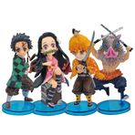 Zhongkaihua Kamado Tanjiro/Agatsuma Zenitsu/Hashibira Inosuke Anime PVC Figür Seti 4 adet Anime Karikatür Karakter Modelleri Heykeli Koleksiyon Heykelcik Masaüstü Süsler Hayranlar için Hediye