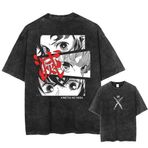 Zhongkaihua Nezuko Kamado Anime Kamado Tanjiro Vintage Yıkanmış Tişört Eskitilmiş Grafik Pamuk T Shirt Erkekler Gençlik Erkek Yaz Günlük Hip Hop Streetwear, tip 1, XL