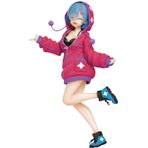 Zhongkaihua Rem and Ram Anime Figürleri Rem Sevimli Anime Kız Figürü Pembe Hoodie Versiyonu Ayakta Heykelcik PVC Heykel Modeli Masaüstü Süs Koleksiyon 22CM