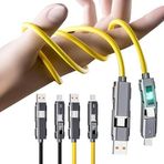 zhoppy Led Işıklı Turbo Şarj Kablosu 4 iN 1 65W/27W Metal Kopmaz Dayanıklı Şarj Kablosu İphone 15 16 serisine Uygun Samsung Xiaomi Uygun Tüm İphone Uygun Şarj Kablosu