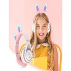 zhoppy Tavşan Kulaklık renkli led ışıklı Mikrofonlu Bluetooth Kulaklık Çocuk Yetişkin Uygun STEREO BASS Işıklı Kablosuz Kulaklık (beyaz-pembe)