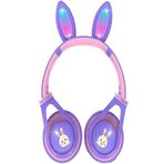 zhoppy Tavşan Kulaklık renkli led ışıklı Mikrofonlu Bluetooth Kulaklık Çocuk Yetişkin Uygun STEREO BASS Işıklı Kablosuz Kulaklık (Mor)