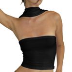 ZHOUSUFEN Kadın Kolsuz Boyundan Bağlamalı Tüp Üst Oyma Sırtı Açık Sarma Göğüs Bandı Kapalı Omuz Bodycon Yelek