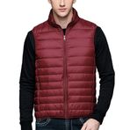 ZhuiKunA Erkek Slim Fit Kısa Kolsuz Kuş Tüyü Yelek Parka Hafif Mevsimlik Ceket Sıcak Kapitone Ceket, koyu kırmızı, L