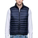 ZhuiKunA Erkek Slim Fit Kısa Kolsuz Kuş Tüyü Yelek Parka Hafif Mevsimlik Ceket Sıcak Kapitone Ceket, Mavi (Marineblau), L