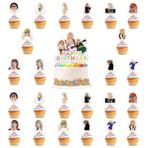 Zhuporn 25 adet Sänger Cupcake Toppers, Müzik Şarkıcısı Pasta Dekorasyonu, Sevilen Şarkıcı, Doğum Günü Dekorasyonu, Happy Birthday Cake Topper, Müzik Temalı Parti Fanları Parti Dekorasyonu için Pasta