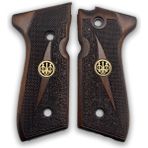 Zib Grips Silah Kabzası - Girsan Yavuz 16, Beretta F92 ile Uyumlu - Koyu Kahverengi Renk - Metal Logolu - BRTF92CV002L1