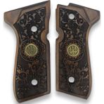 Zib Grips Silah Kabzası - Girsan Yavuz 16, Beretta F92 ile Uyumlu - Koyu Kahverengi Renk - Metal Logolu - BRTF92CV031L1
