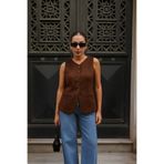 zibayi Suede Elegance Kahverengi Yelek | Kadın Düğmeli Süet Yelek