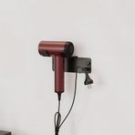 Zift Unique Paslanmaz Çelik Mat Siyah Fön Makinesi Askısı - Saç Kurutma Makinesi Askılık - Yapışkanlı & Vidalı Seçenek - Banyo & Lavabo Fön Askılığı