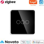 Zigbee Dokunmatik Akıllı Duvar Anahtarı - Siyah Renk ( Tuya, Smart Life, ZIGBEE2MQTT Uyumlu ) - Üçlü