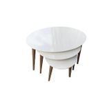 Zigon 13710 Sehpa Kayın Retro Konik Ayak Model Oval Beyaz Tabla ceviz El Yapım